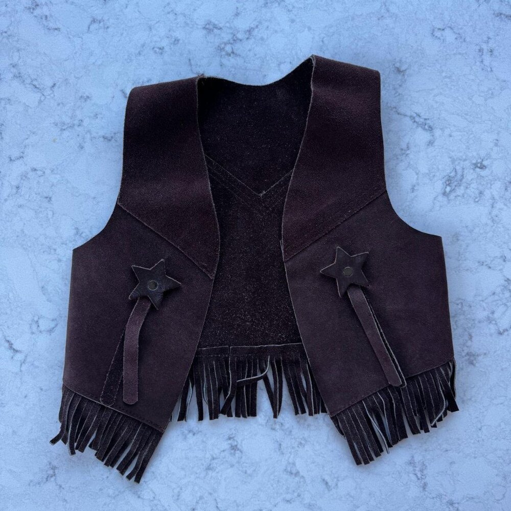 Kids Brown Suede Western Vest 🤠 Youth Medium Cowboy Rodeo Dress Up